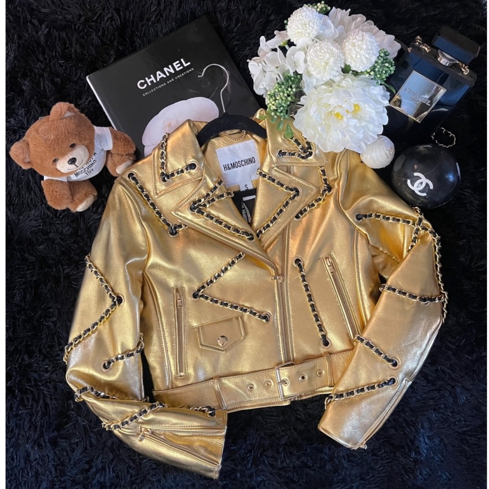 Moschino x Limited Edition Gold Genuine Leather Jacket with Chains